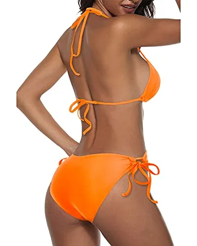 Adjustable Ties Two Piece Bikini Sets For Women-Orange
