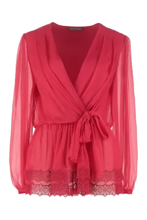 Alberta Ferretti Wrapped V-Neck Blouse