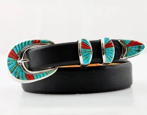 B G Mudd 11 Cobbled w/ Green Turquoise & Spiny Oyster Buckle Set 1.0