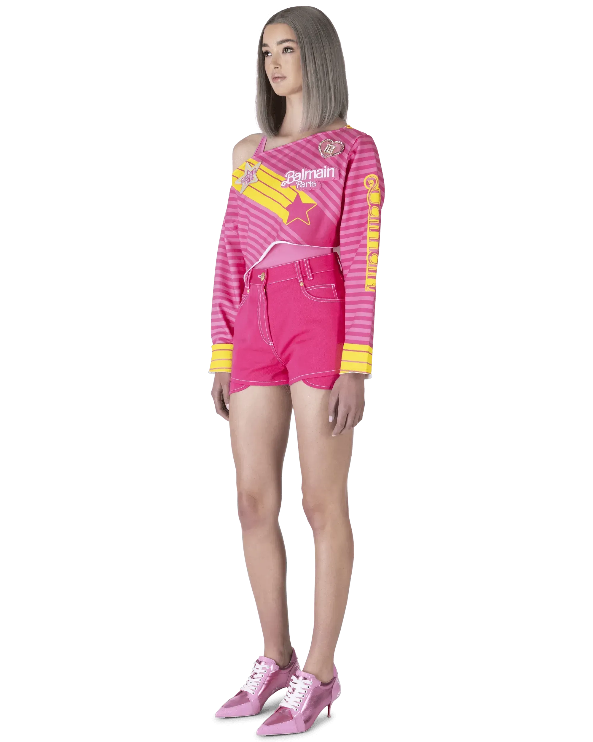 Balmain X Barbie Off Shoulder Crop Top