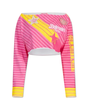 Balmain X Barbie Off Shoulder Crop Top