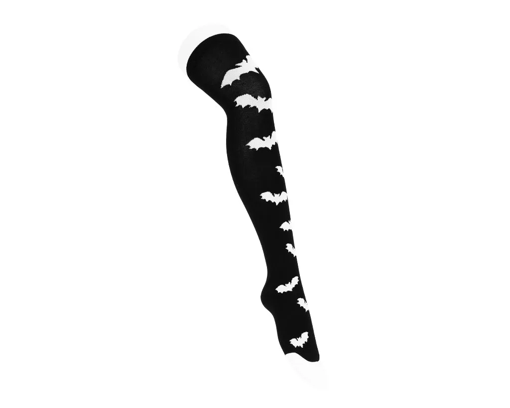 Black Knit Bat Thigh High Sock