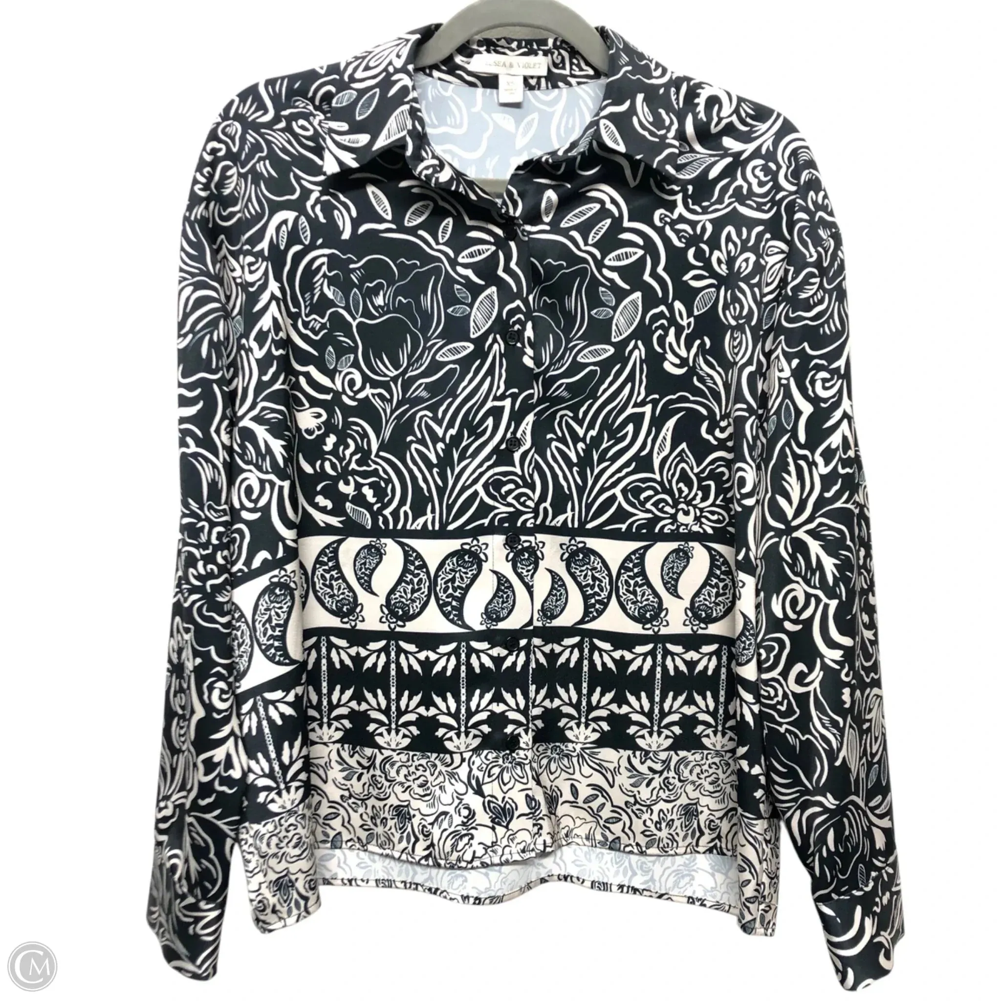 Blouse Long Sleeve By Chelsea And Violet In Black & Cream, Size: Xs