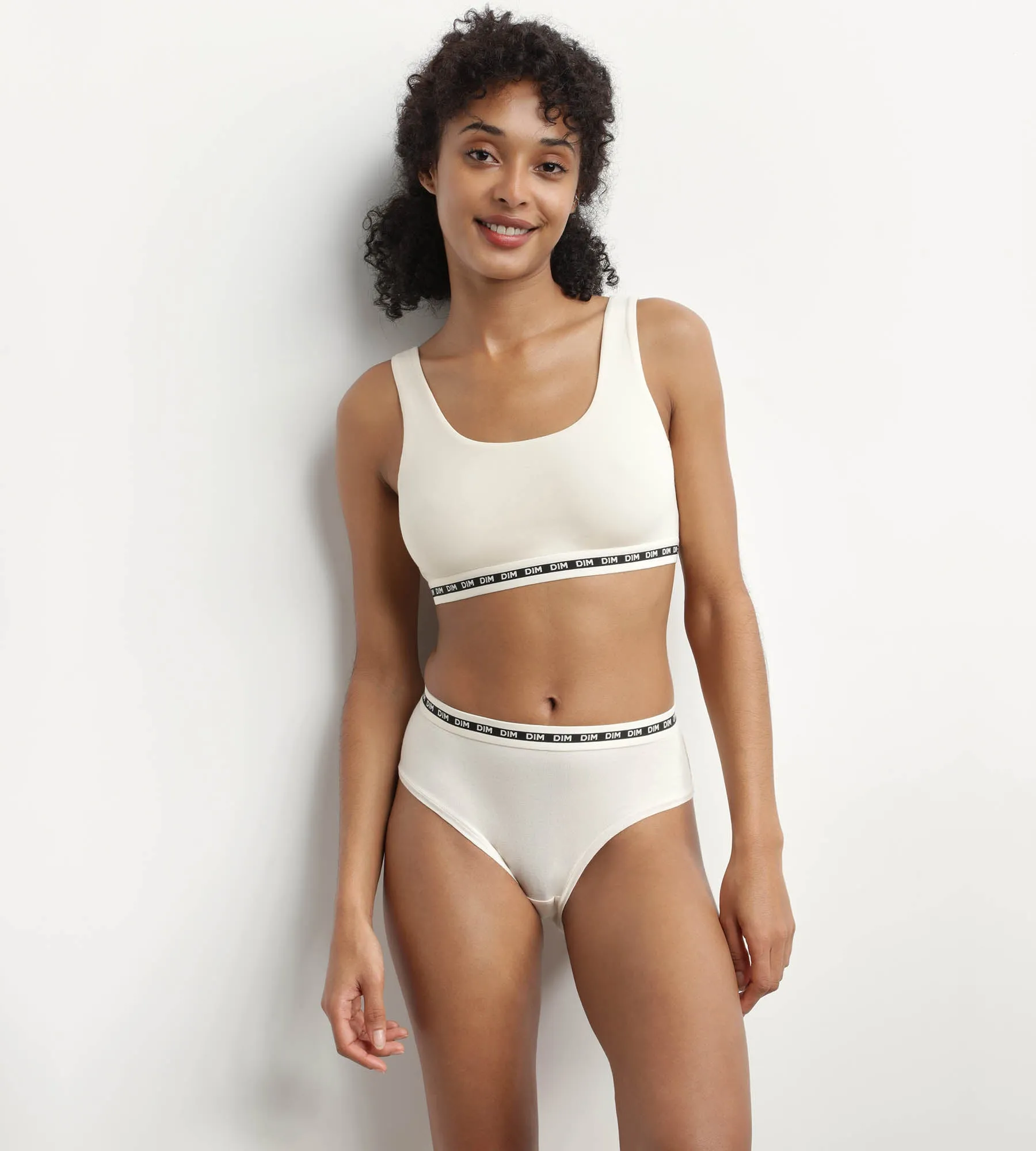 Brassière crop top Beige sans armature en modal polyamide Dim Icons Seamless