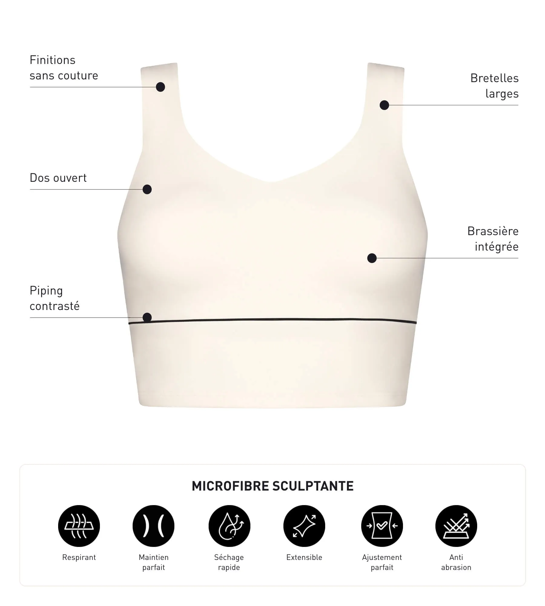 Brassière longue en microfibre sculptante Écru Dim Move