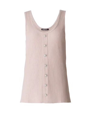 Button-Detail Ribbed Tank Top