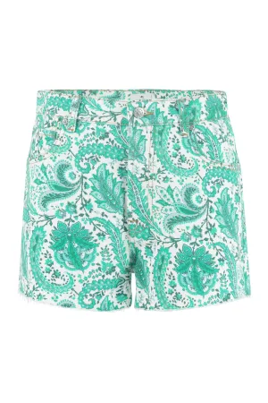 Etro Paisley Printed Mid-Rise Denim Shorts