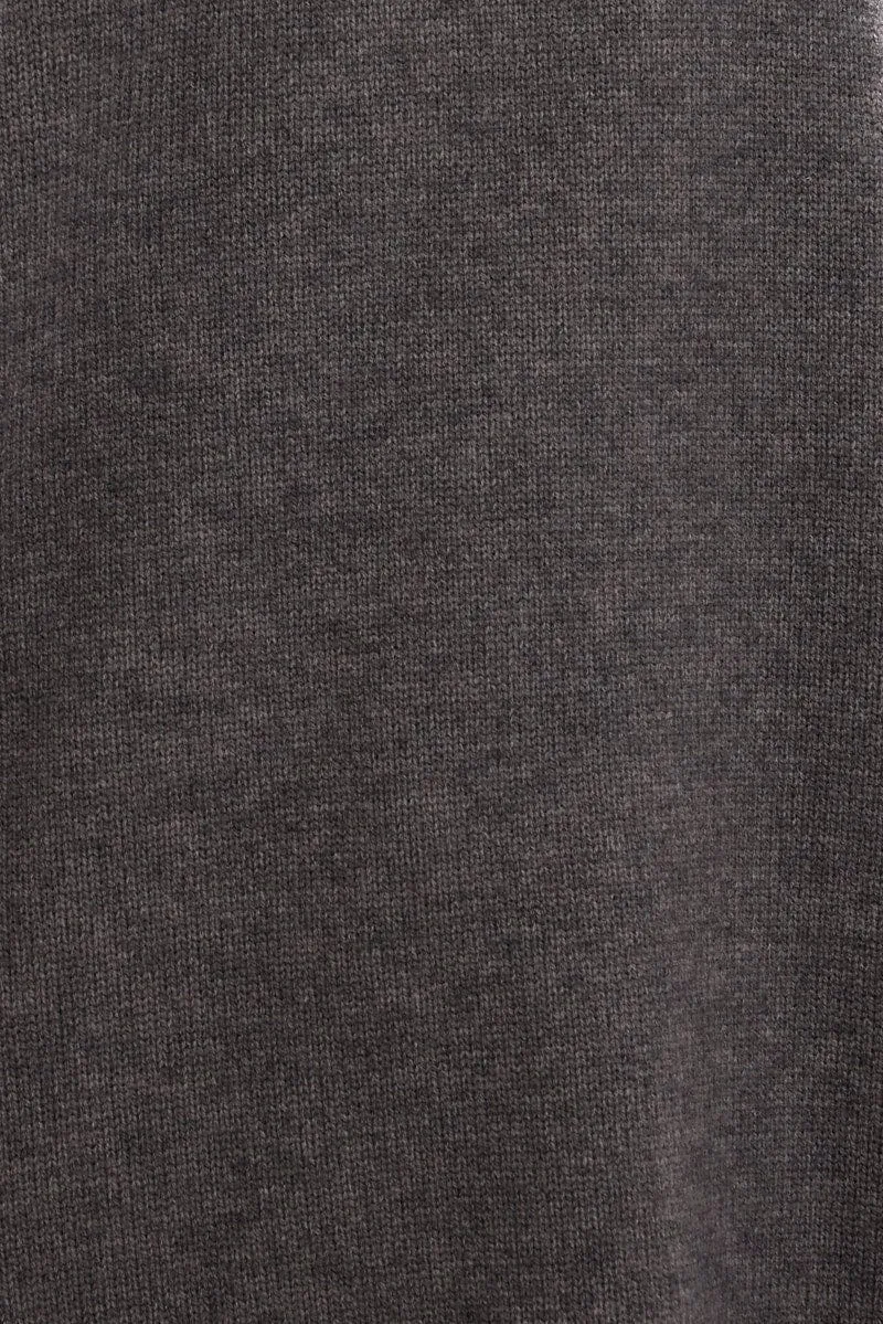 Grey Knit Top Long Sleeve Oversized High Neck