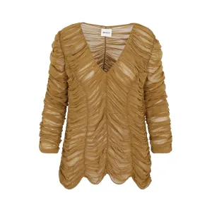 Khaite V-Neck Ruched Curved Hem Blouse