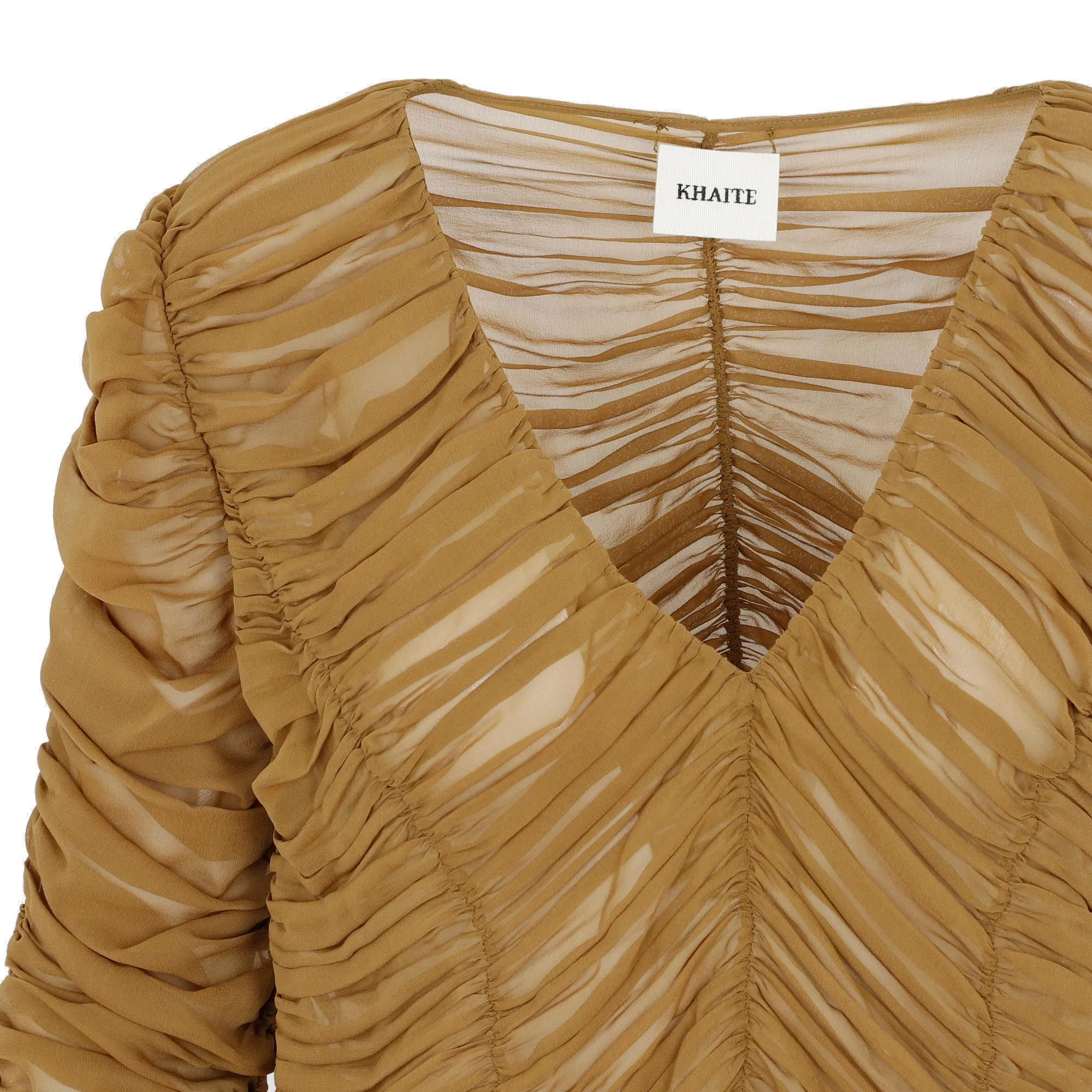 Khaite V-Neck Ruched Curved Hem Blouse