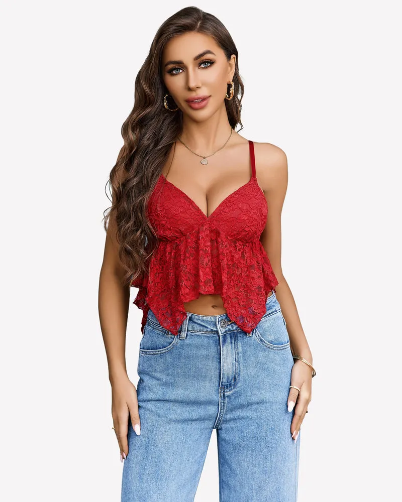 Lace Bralette V Neck Crop Tops