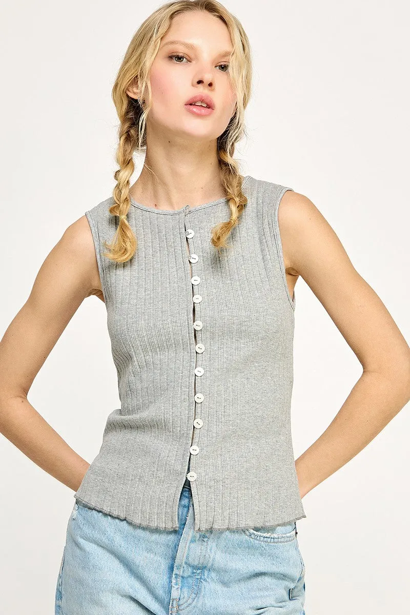 LIV RIBBED TANK- HEATHER GREY