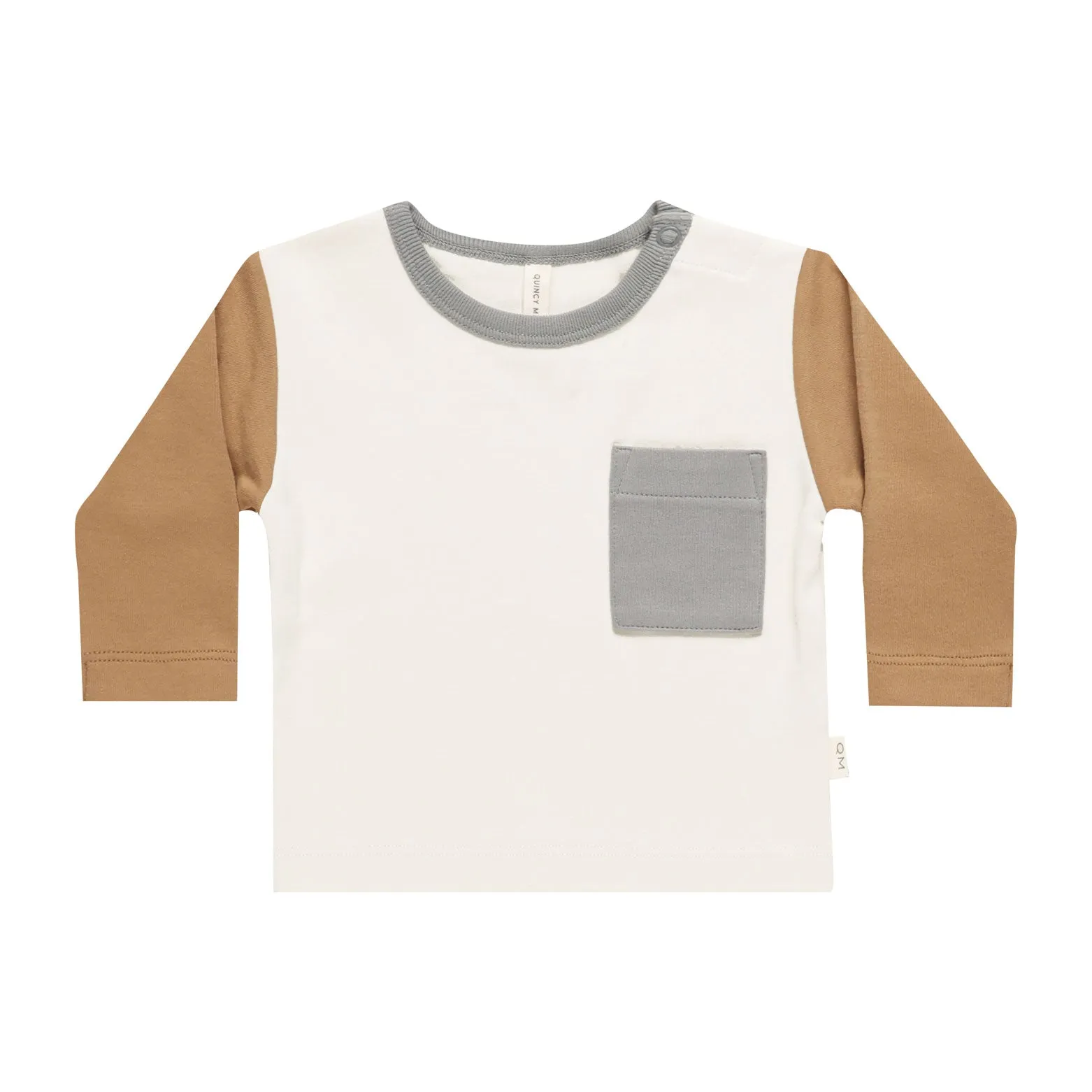 Long Sleeve Pocket Tee - Color Block - Ivory / Dusty Blue / Golden - FINAL SALE