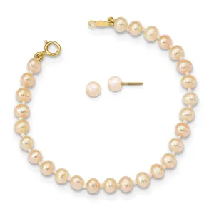 Madi K Kid's 14K  4-5mm Pink FW Cultured Pearl 5.5 Bracelet & Earrings Set