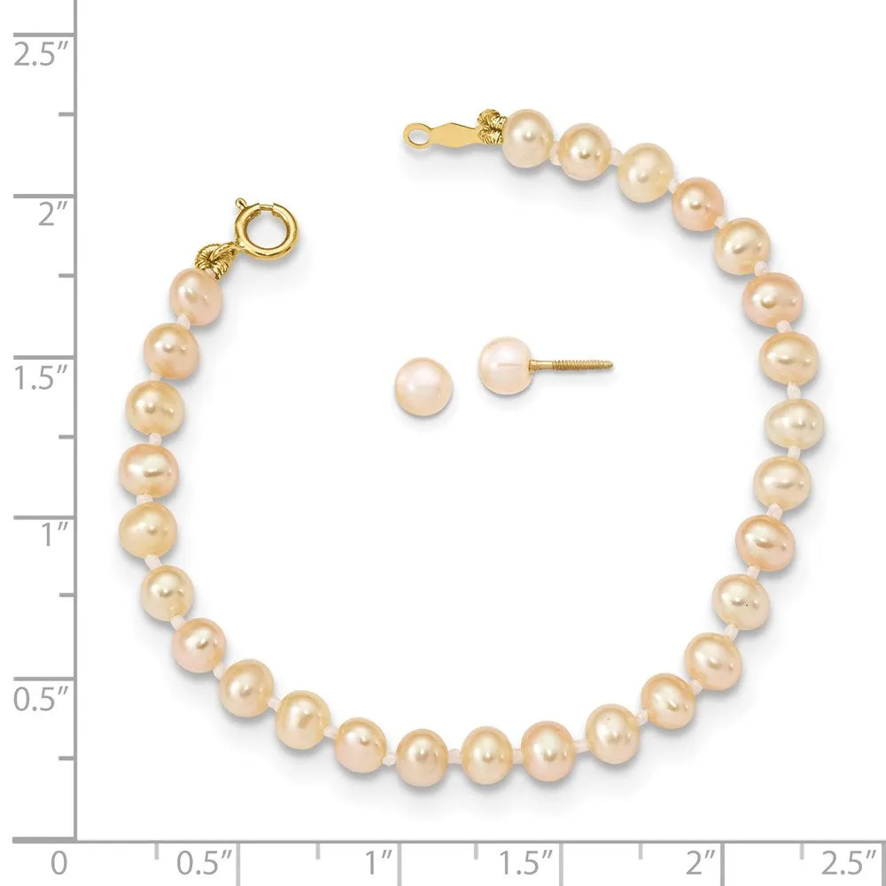Madi K Kid's 14K  4-5mm Pink FW Cultured Pearl 5.5 Bracelet & Earrings Set