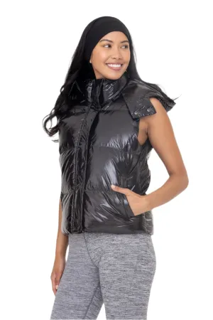 Mono B Cropped Glossy Faux Leather Hoodie Vest AJ7268
