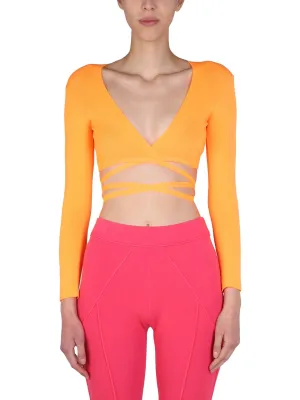 MSGM Cropped V-Neck Top