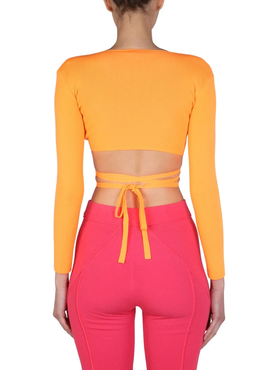 MSGM Cropped V-Neck Top