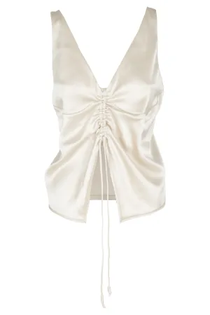 Nanushka V-Neck Gathered Detail Satin Blouse