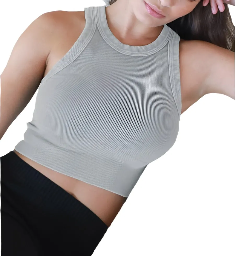 NikiBiki Vintage Ribbed High Neck Crop Top NS8261