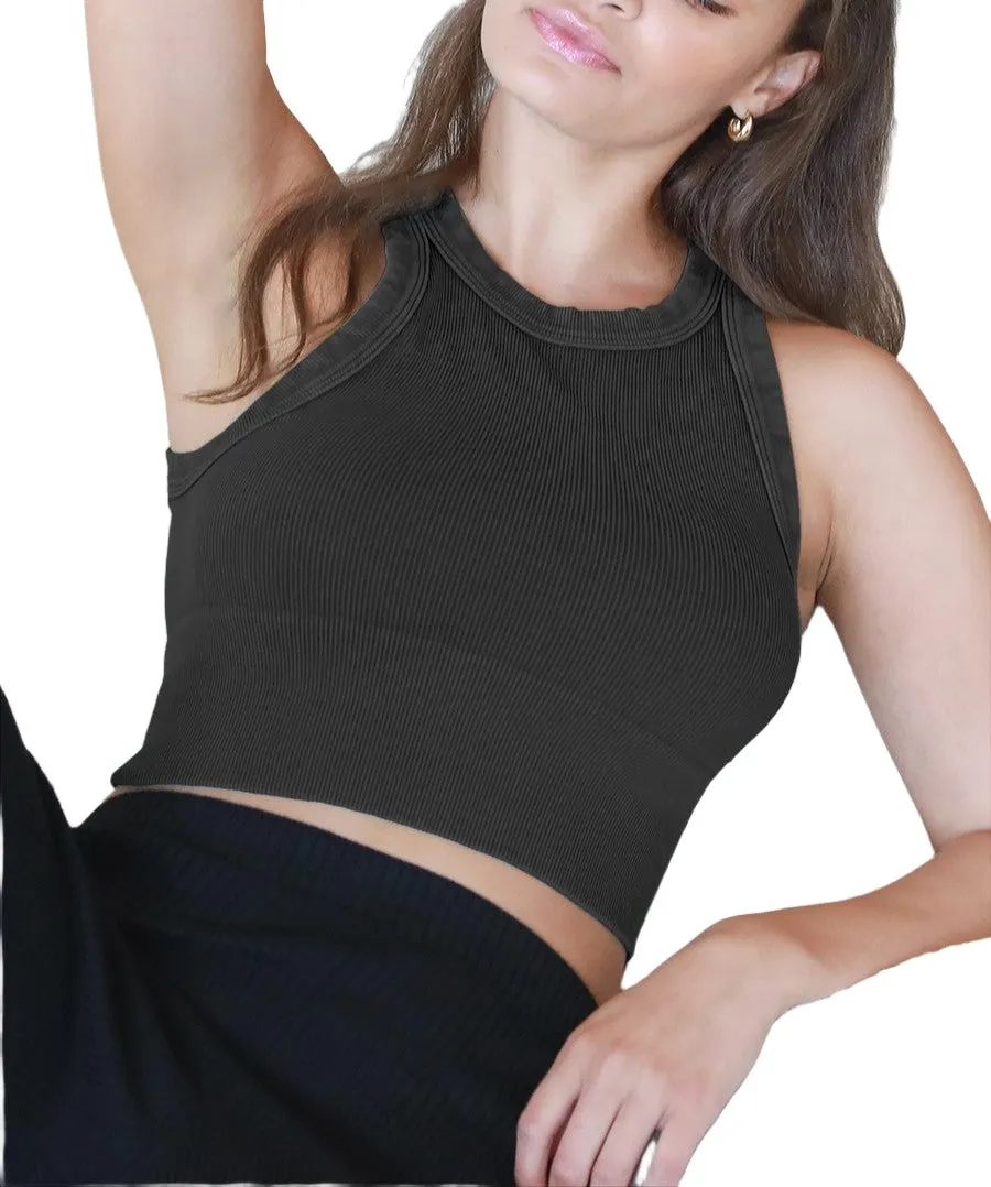 NikiBiki Vintage Ribbed High Neck Crop Top NS8261