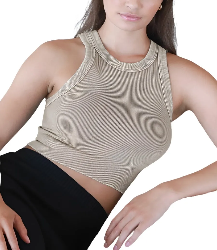 NikiBiki Vintage Ribbed High Neck Crop Top NS8261