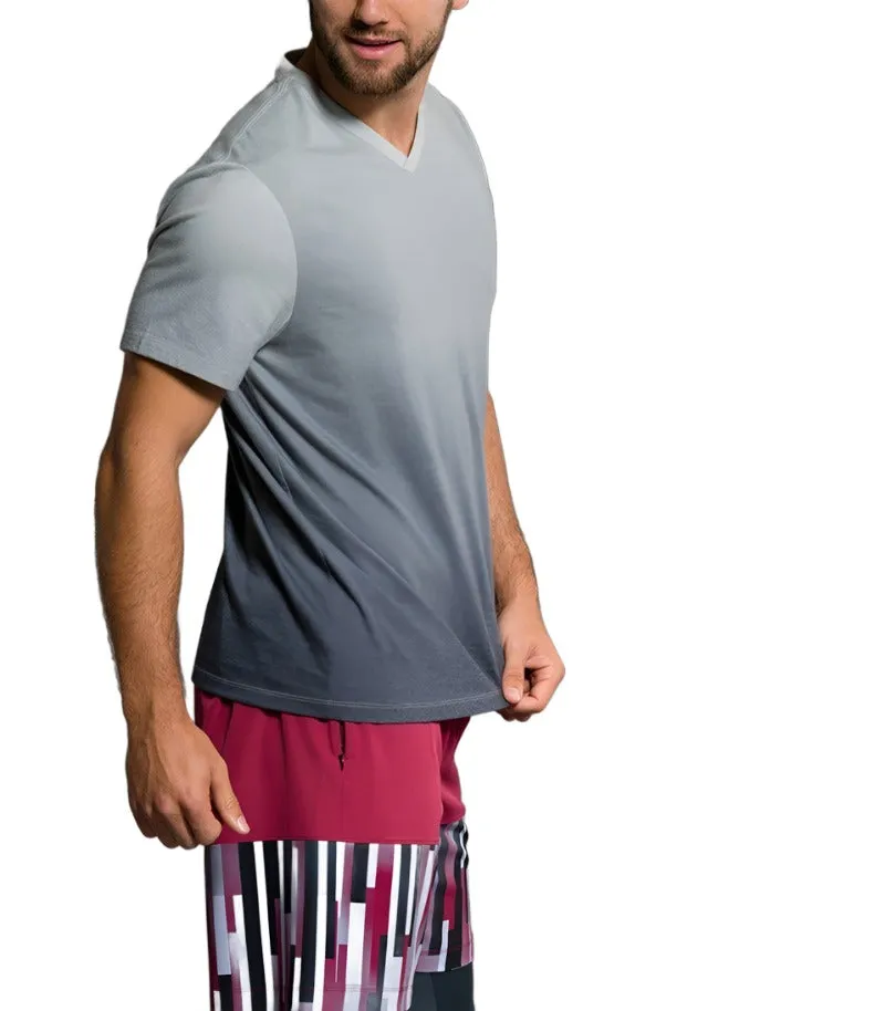Onzie Yoga Mens Ombre V-Neck Tee Shirt 707 Black