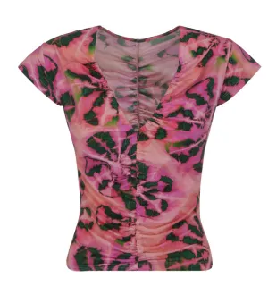 Pinko Graphic Printed V-Neck Cropped Top