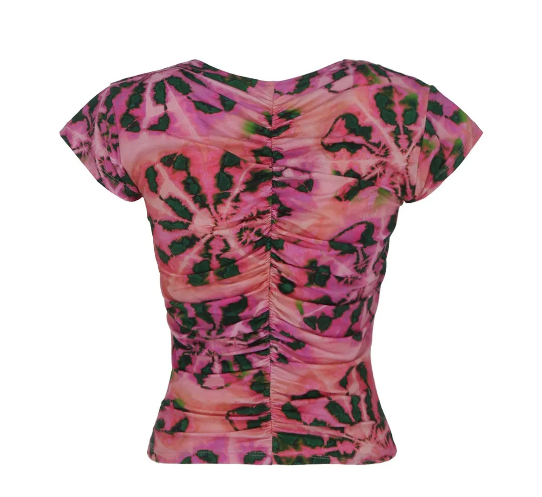 Pinko Graphic Printed V-Neck Cropped Top