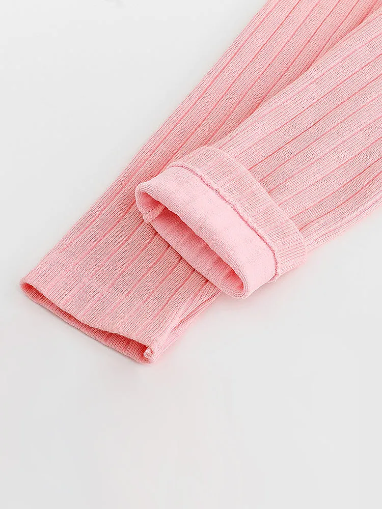 Round Neck Solid Color Striped Cotton Thermal Sets