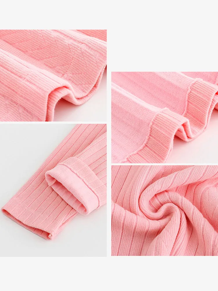 Round Neck Solid Color Striped Cotton Thermal Sets