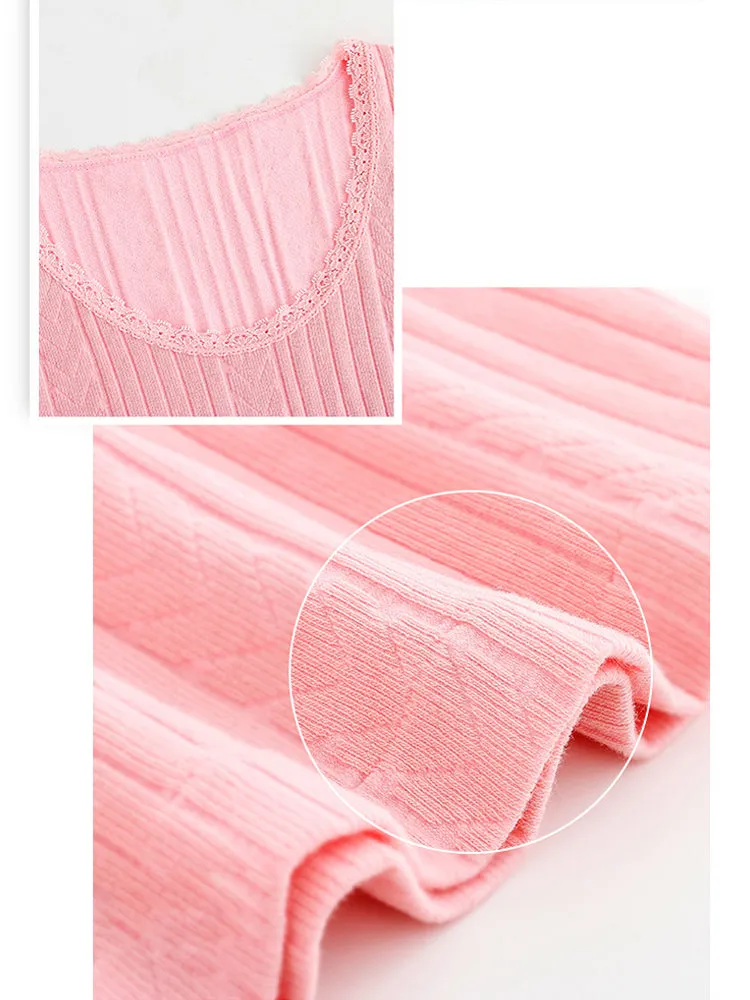 Round Neck Solid Color Striped Cotton Thermal Sets