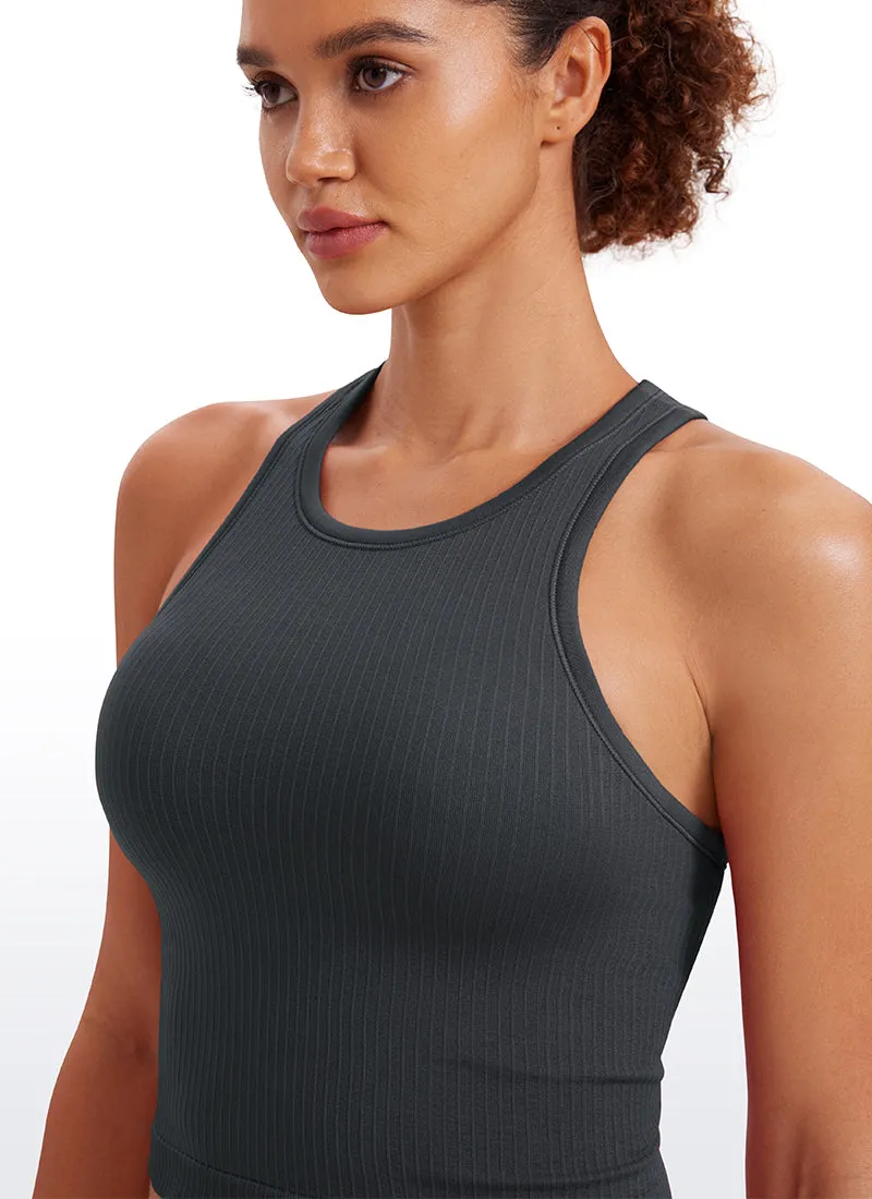 Seamless Ribbed Longline High Neck Crop Tank Racerback