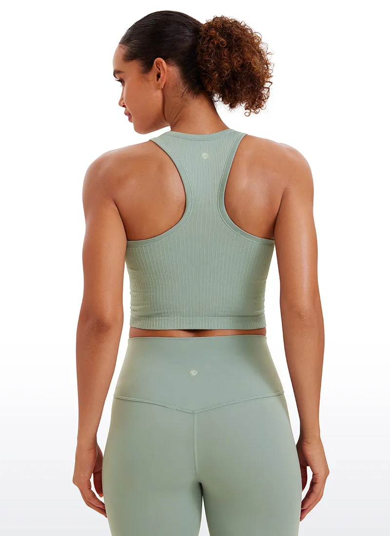 Seamless Ribbed Longline High Neck Crop Tank Racerback