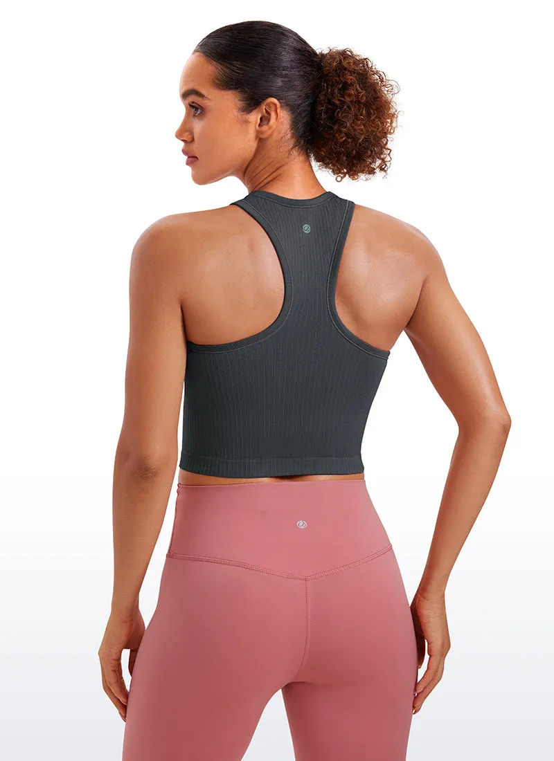 Seamless Ribbed Longline High Neck Crop Tank Racerback