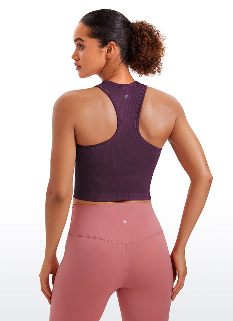 Seamless Ribbed Longline High Neck Crop Tank Racerback