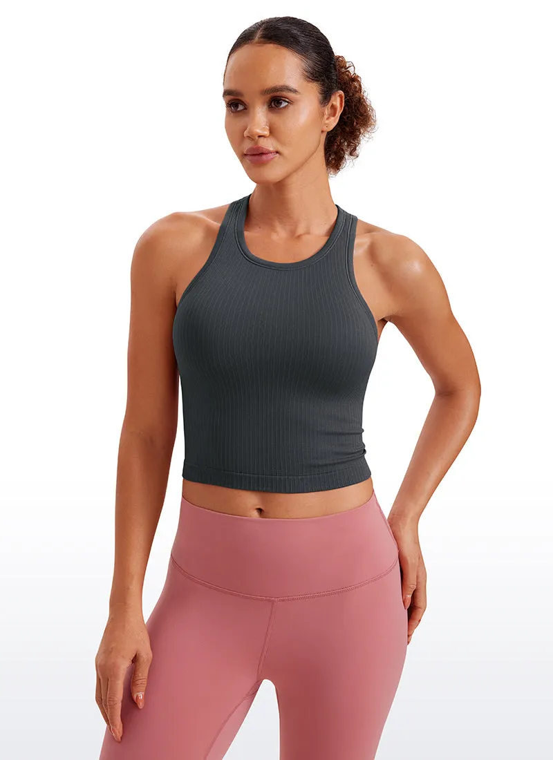 Seamless Ribbed Longline High Neck Crop Tank Racerback