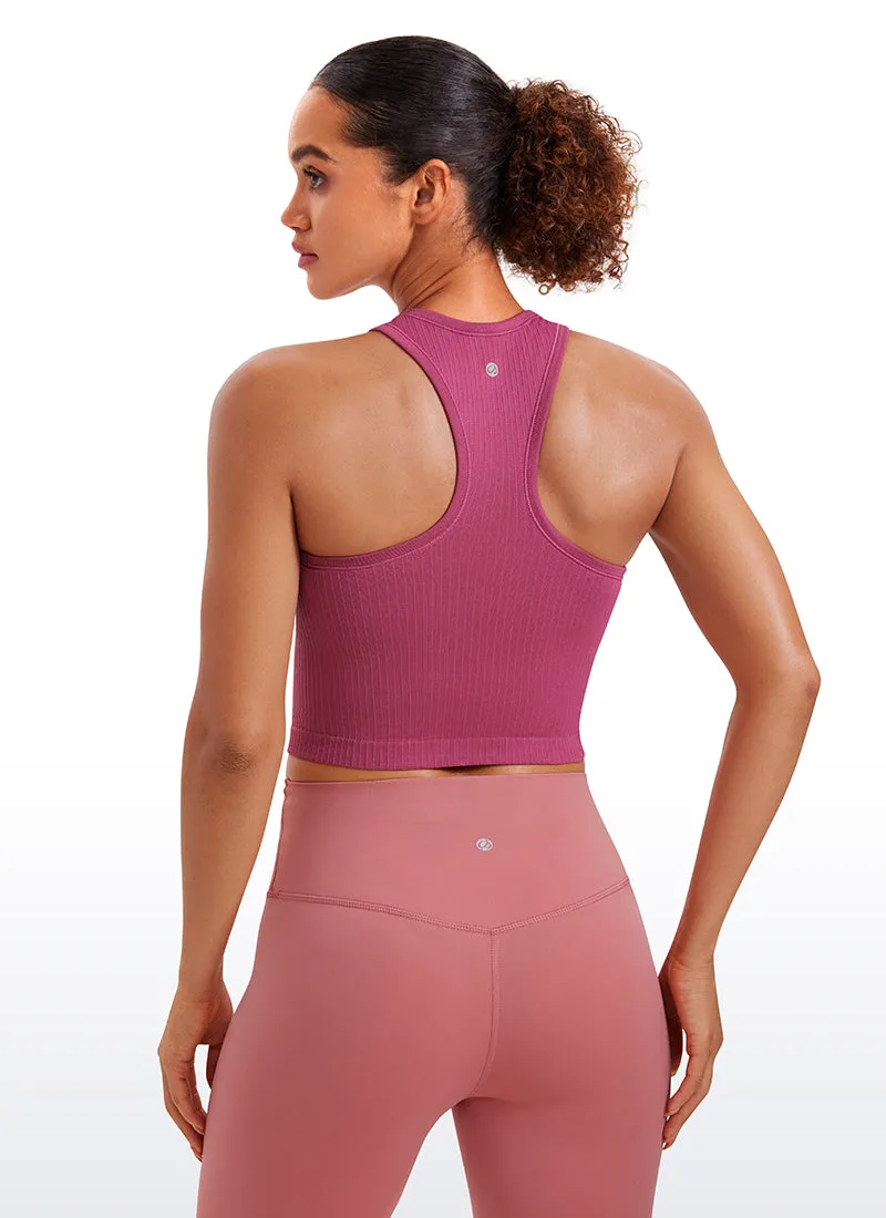 Seamless Ribbed Longline High Neck Crop Tank Racerback