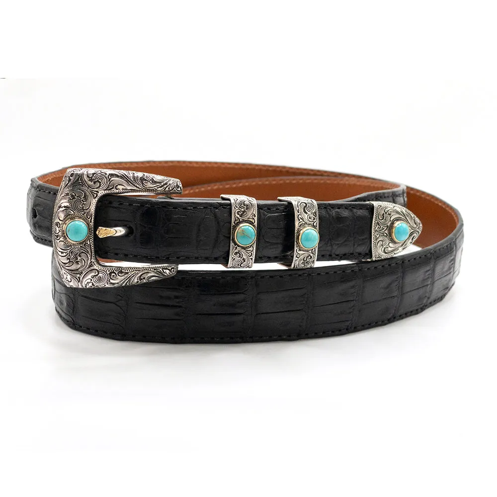 Silver King Santa Cruz w/ Turquoise & 14k Gold Buckle Set 1.0