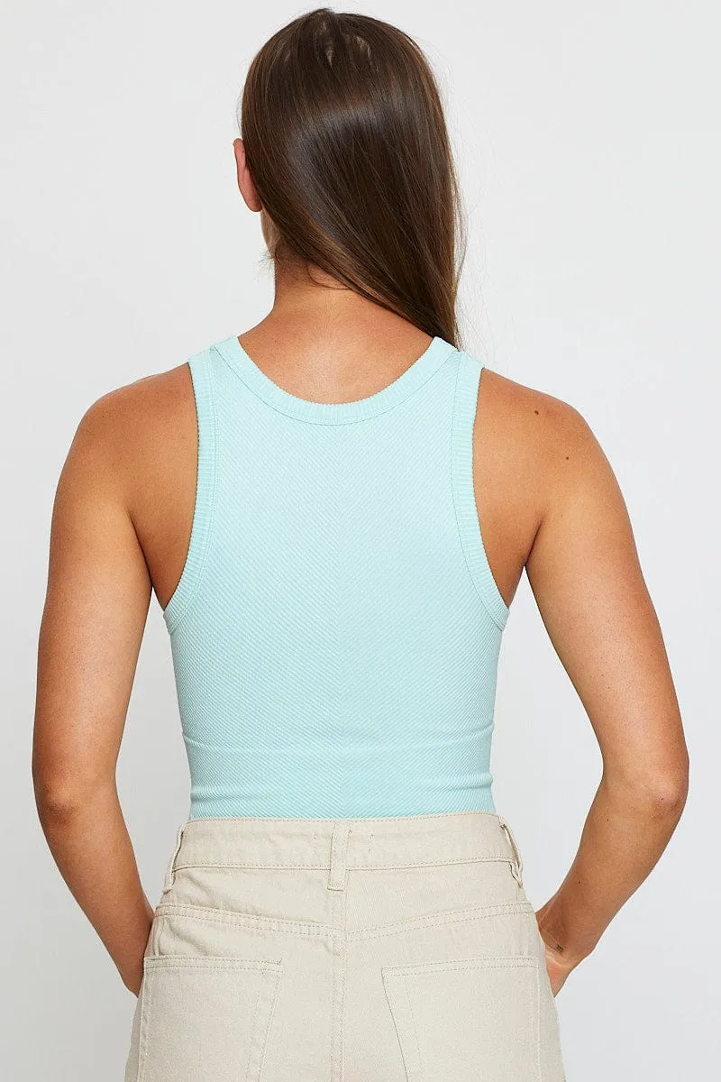 Spearmint Tank Top Sleeveless Crew Neck Seamless