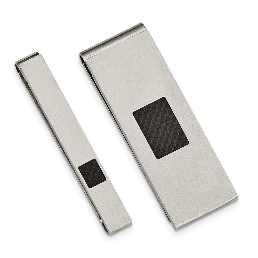 Stainless Steel Brushed Black Carbon Fiber Inlay 4-piece Boxed Set
