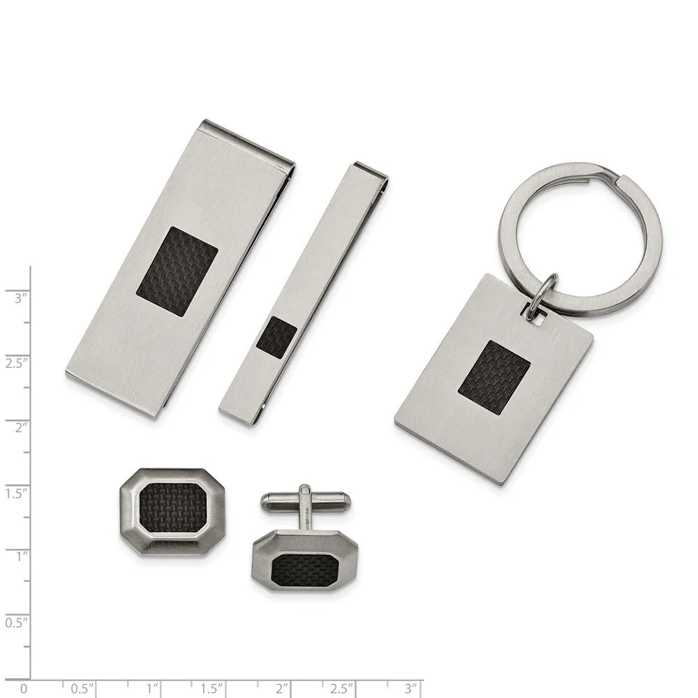 Stainless Steel Brushed Black Carbon Fiber Inlay 4-piece Boxed Set