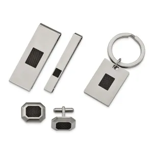 Stainless Steel Brushed Black Carbon Fiber Inlay 4-piece Boxed Set