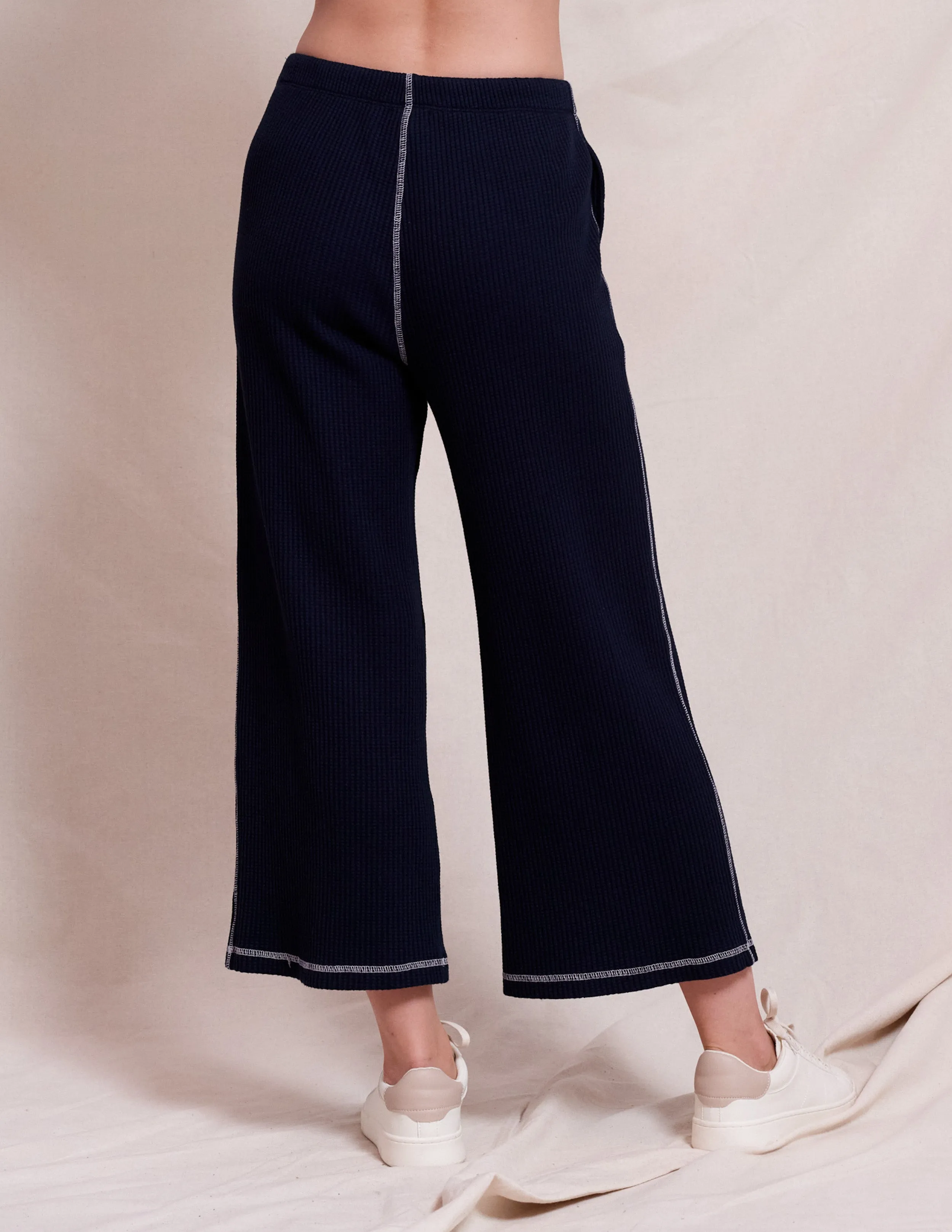 Sundry Contrast Stitch Hoodie & Lace Up Wide Leg Pant Set in Deep Navy
