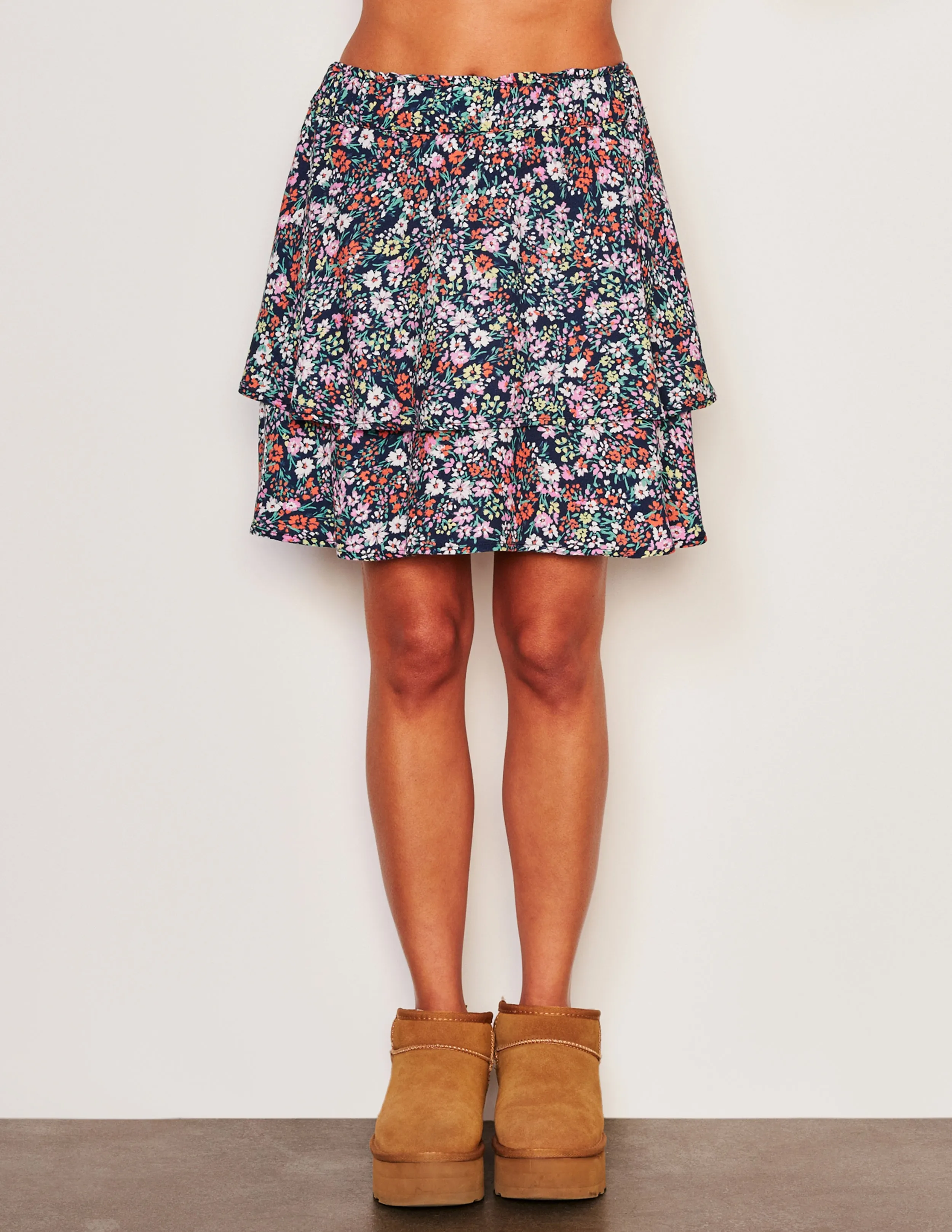 Sundry Femme Henley Shirt & Femme Skirt Set in Deep Navy
