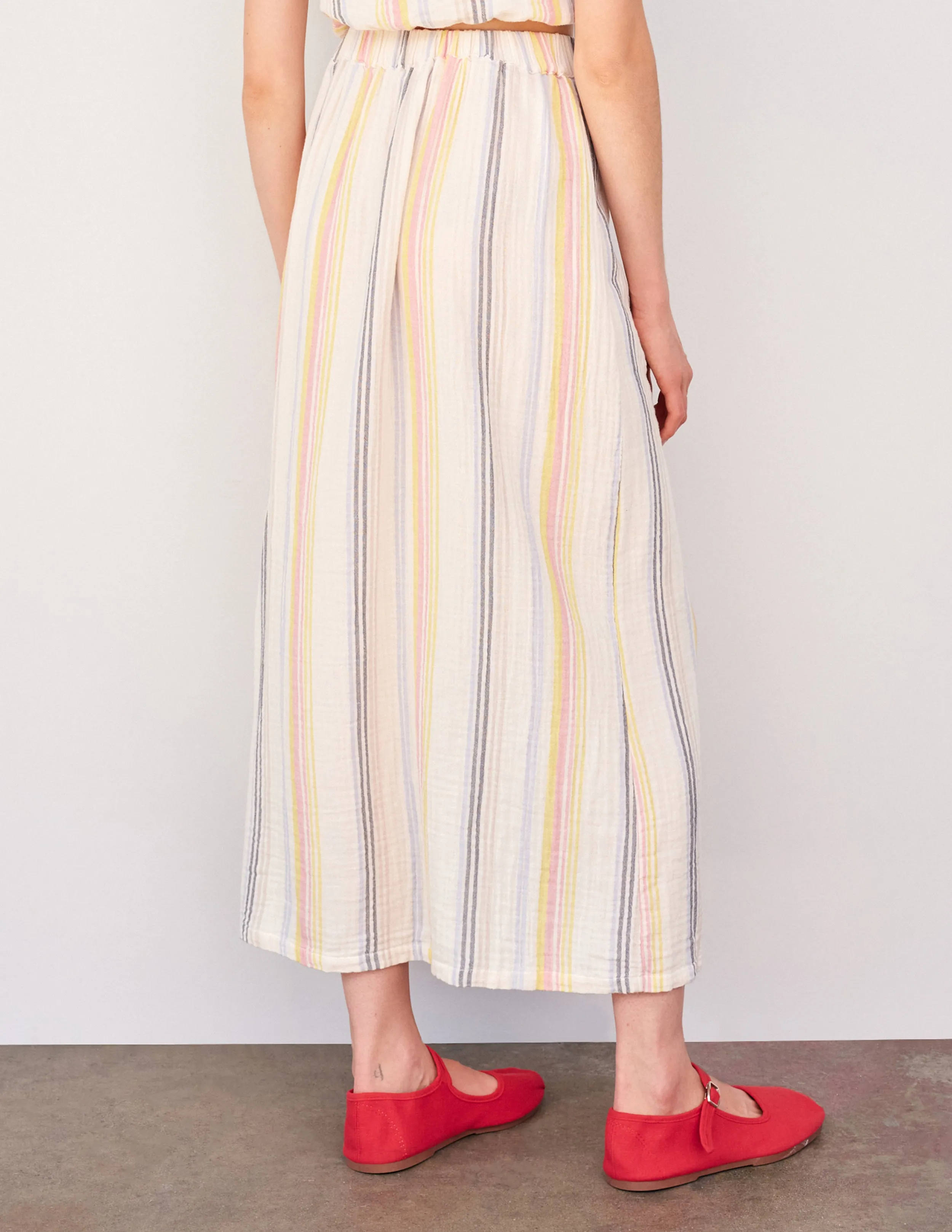 Sundry Halter Top & Long Skirt with Slit Set in Cream/Multi Stripes