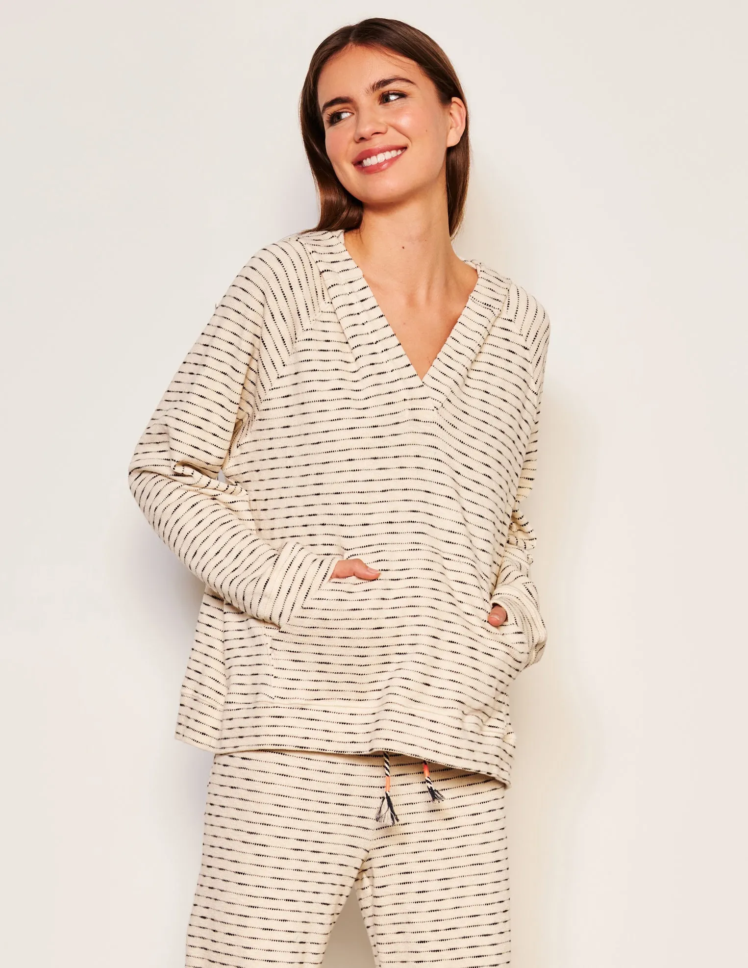 Sundry Pullover Hoodie & Lounge Wide Leg Pant Set in Oyster