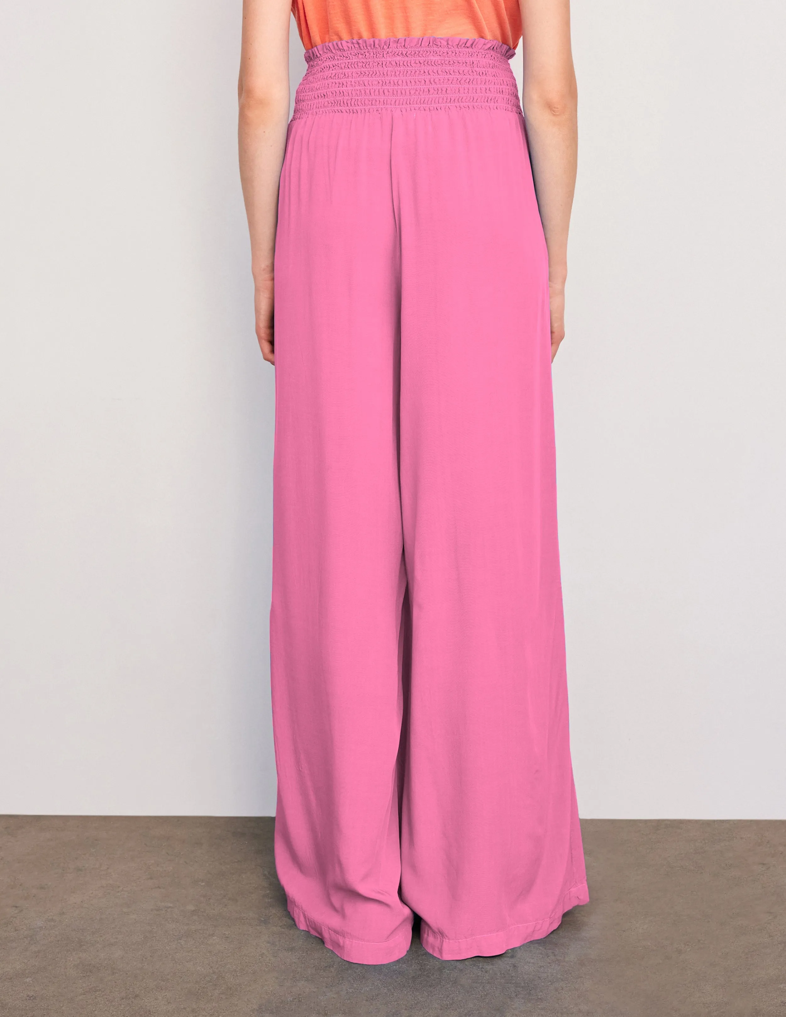 Sundry Smock Waist Wide Leg Pant & Long Sleeve Flowy Blouse Set in Magenta