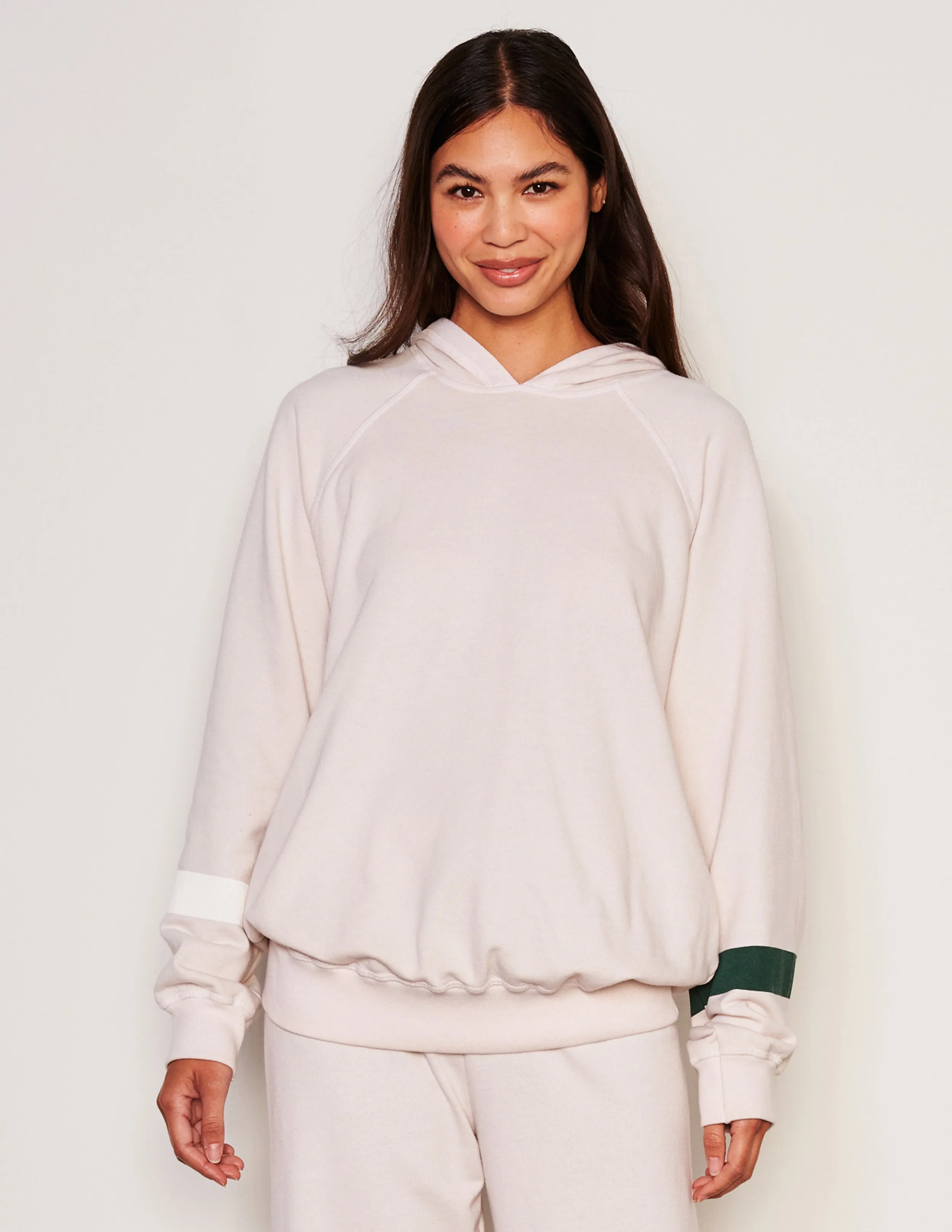 Sundry Stripes Raglan Popover Hoodie & Stripes Easy Lounge Pant Set in Oyster
