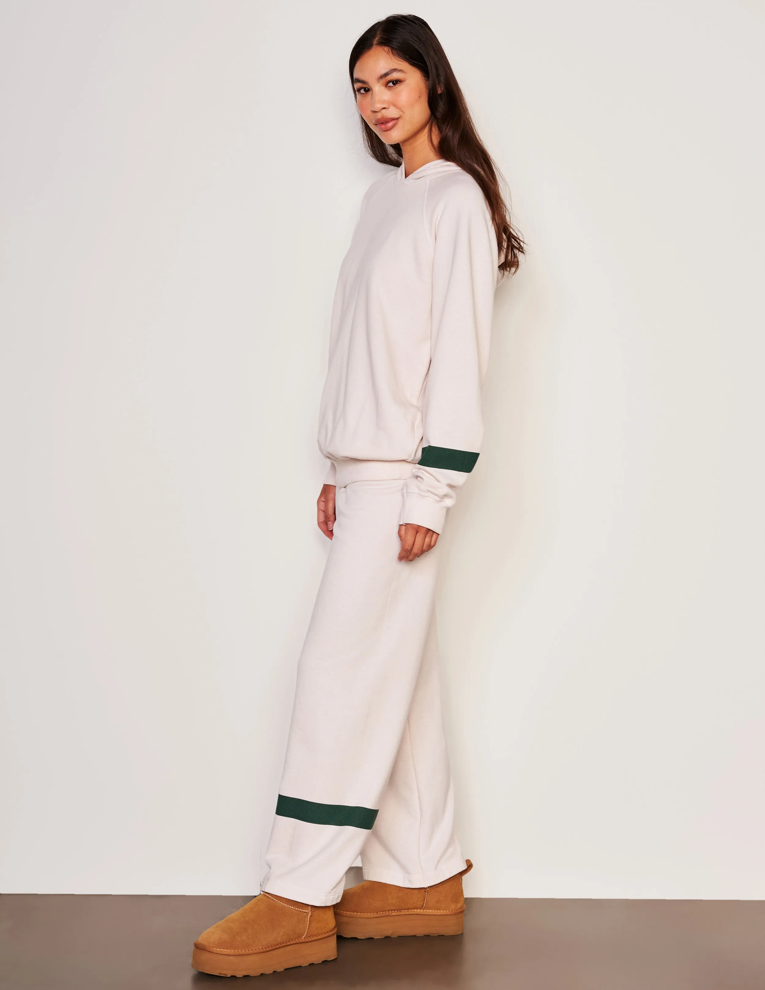 Sundry Stripes Raglan Popover Hoodie & Stripes Easy Lounge Pant Set in Oyster